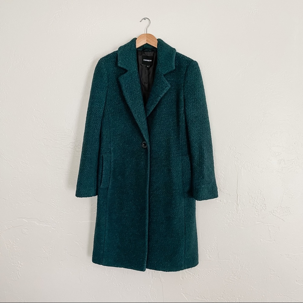 [express] green boucle coat